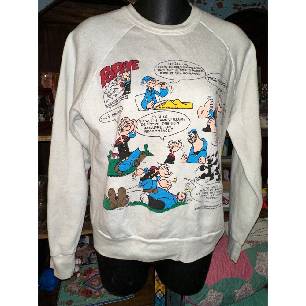 RARE VINTAGE 1985 FRENCH POPEYE COMIC STRIP SWEATSHIRT